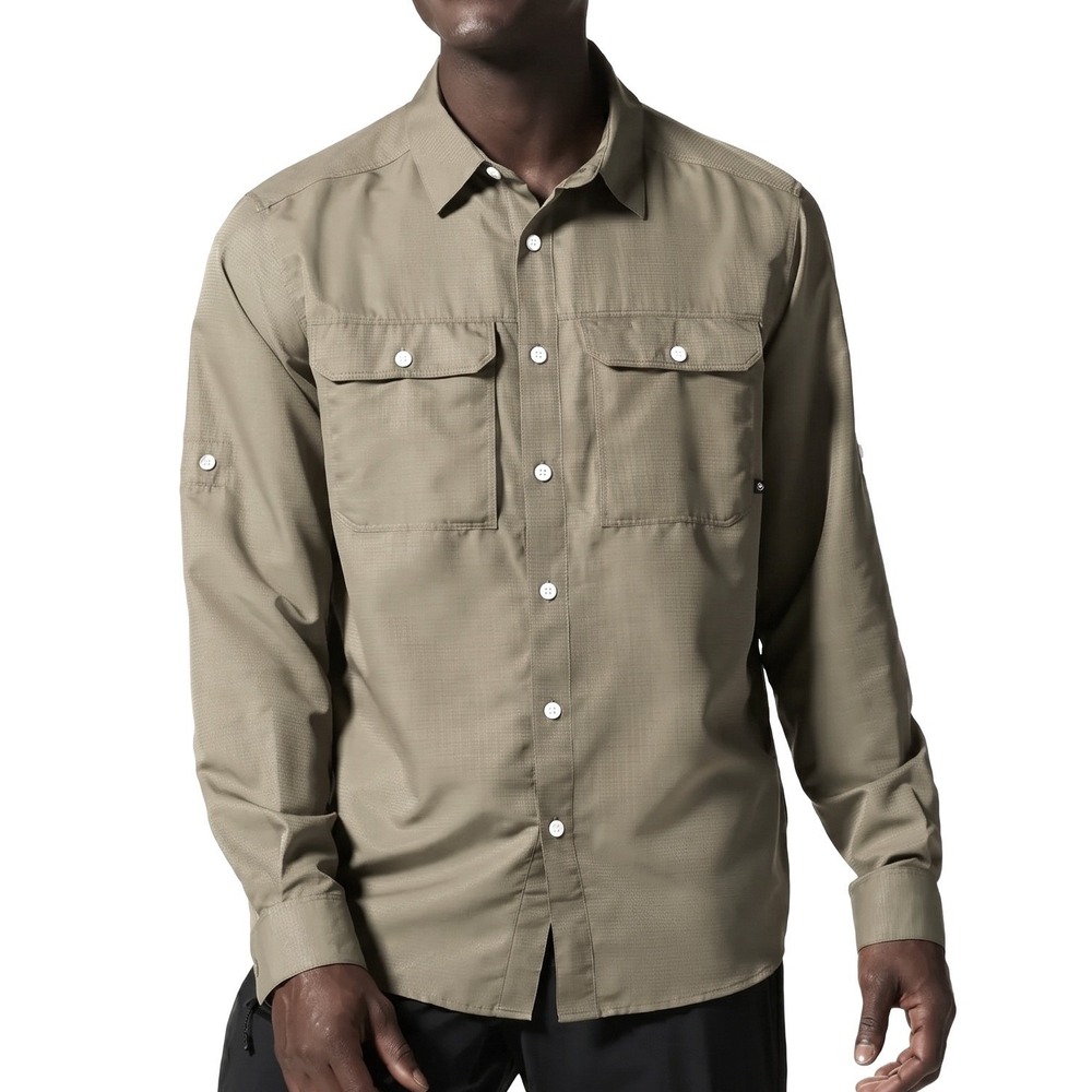 Mountain Hardwear Canyon Long Sleeve Work Shirt Men S Tan Quick Dry Poly UPF 50